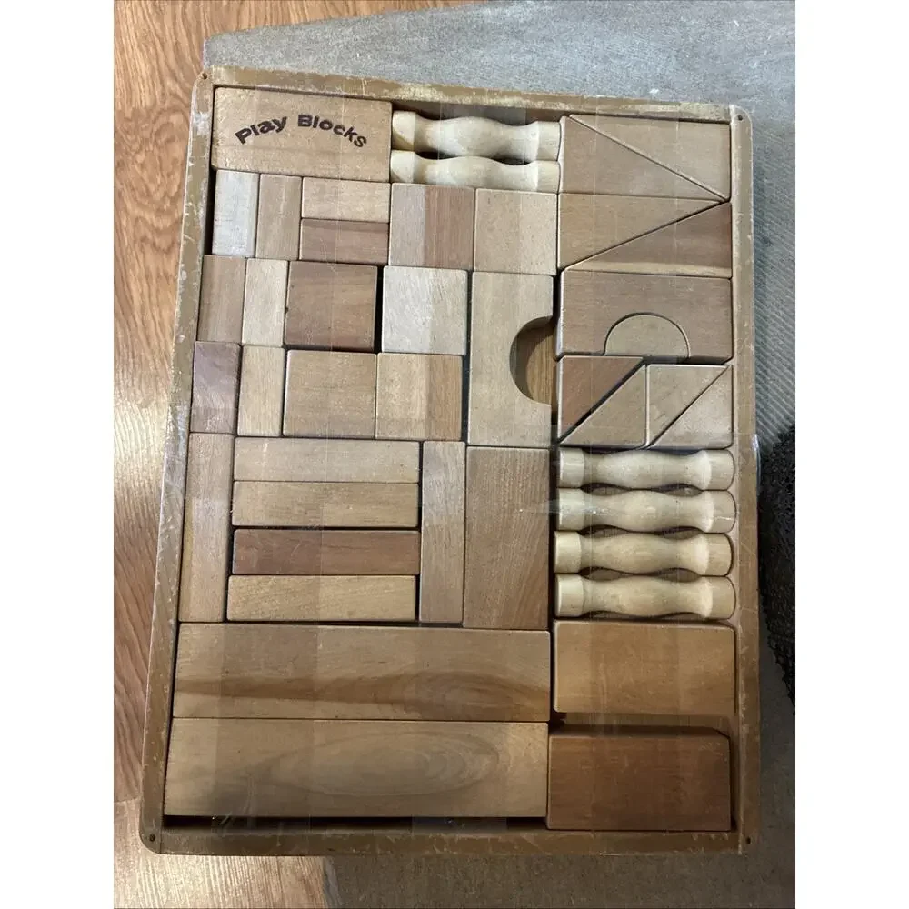 Vintage Kindergarten Wood Blocks Wooden Blocks - Natural Minimalist - 43 Pieces